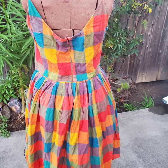 Emily And Fin Vibrant Multicolor Checkered Midi Dress - Picture 5 of 7